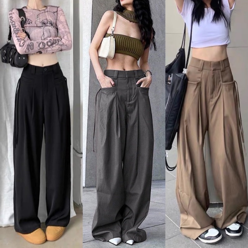 (มีจําหน่าย - ภาพถ่ายจริง) STRAIGHT PANTS 2 SIDE POCKETS Q28 | พยุงน้ําตาล