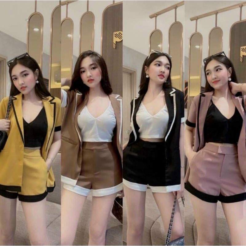 Vietnam GIRL FASHION 3IN1 SET WEAR 南女装 商品尺寸西装套装套装 短袖上衣套装