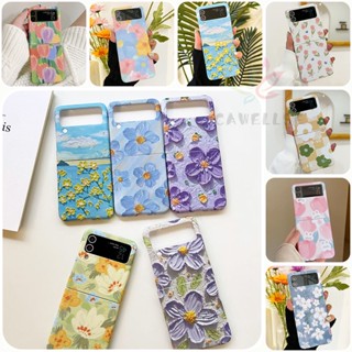 เคสโทรศัพท์มือถือ กันกระแทก ลายภาพวาดสีน้ํามัน รูปดอกไม้สีม่วง สําหรับ Samsung Galaxy Z Flip 4 Z Flip 3 Z Flip 4 Z Flip 4 Z Flip 3