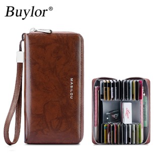 Buylor Genuine Leather Female Wallet RFID Blocking Card Holder Wallet Men Women Fashion Long Zipper Multi-function Ladie