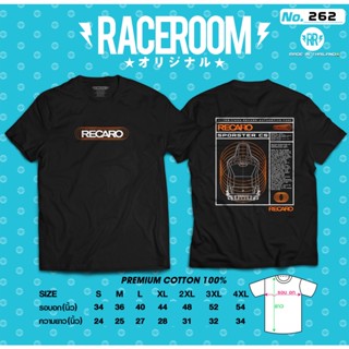 RACEROOM เสื้อยืดคอกลม สีดำ ไม่ย้วย Cotton100 Recaro-262