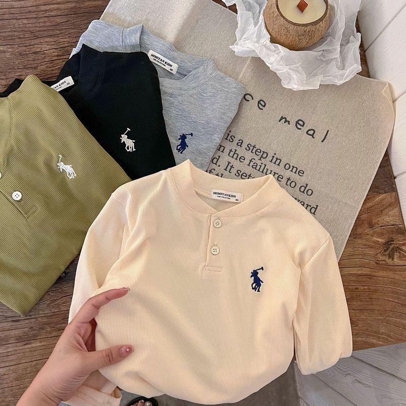 เสื้อยืดแขนยาวสำหรับเด็ก 2024 ฤดูใบไม้ร่วงใหม่เสื้อคอปกโปโลเด็กผู้ชาย/เสื้อท่อนล่างสีทึบเวอร์ชั่นเกาหลี เสื้อผ้าเด็กผู้ชาย อายุ 1-10 ปี Size 90-140cm