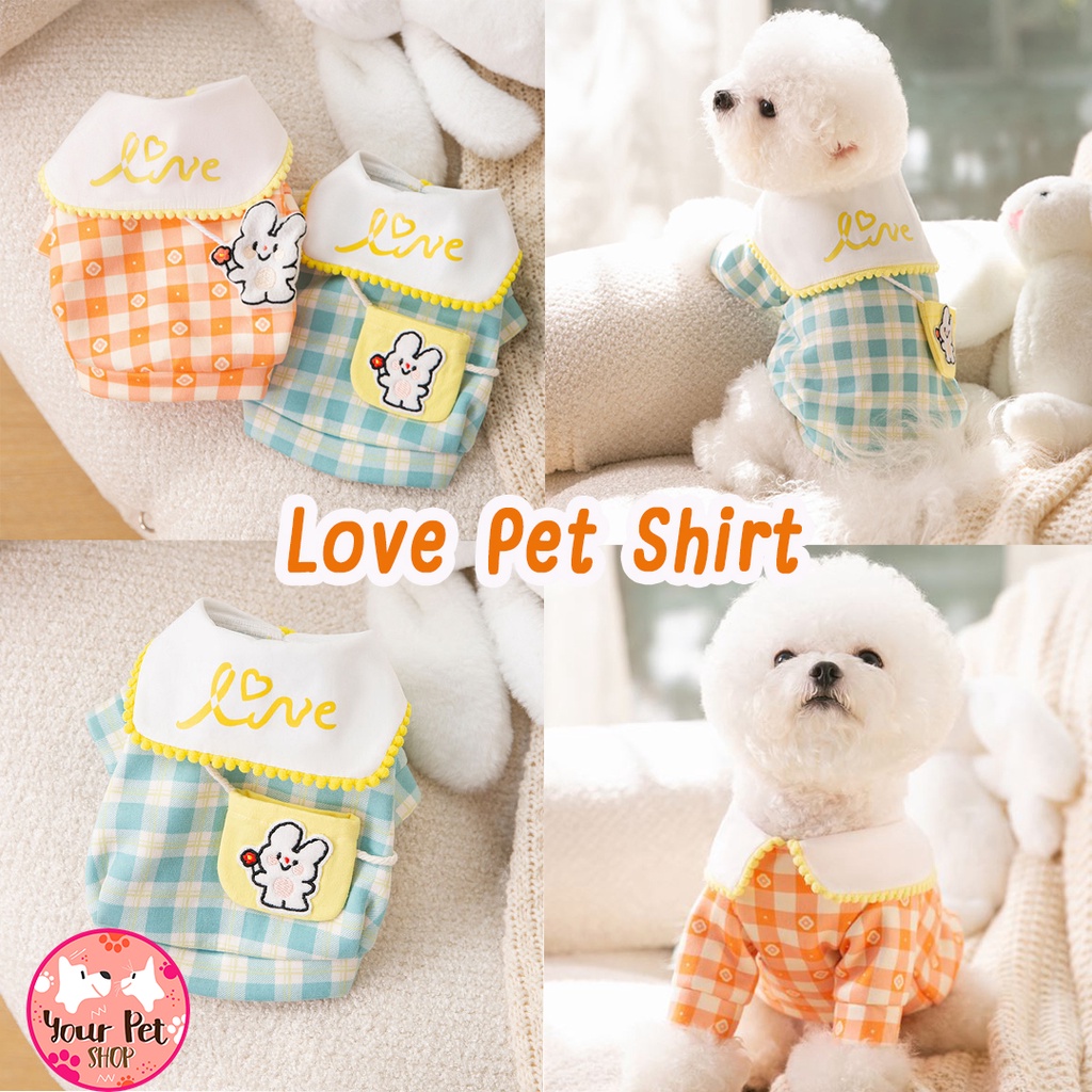Clearance เสื้อหนาวสัตว์เลี้ยง Love Pet Shirt เสื้อหมา แมว สุนัข บุสำลีColorFul Bandana Brown Bear Elephant Blue Bear