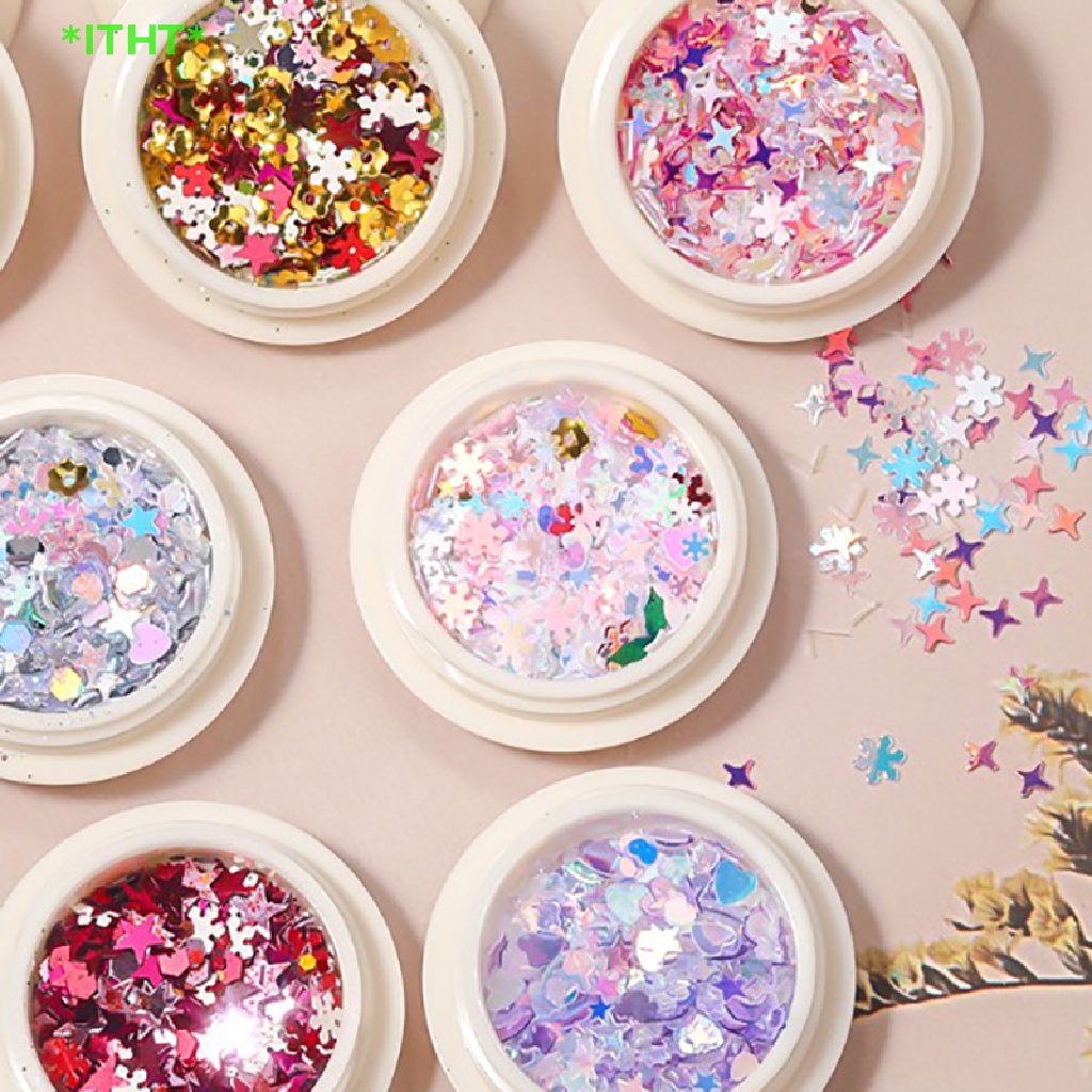 Itht> ใหม่ กลิตเตอร์ ลายเกล็ดหิมะ โลหะ สีทอง สําหรับตกแต่งเล็บ คริสต์มาส