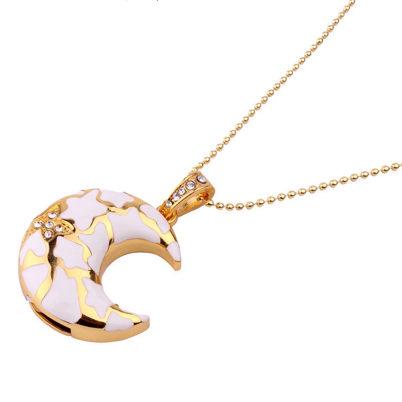 โลโก้ที่กําหนดเองคริสตัล USB แฟลชไดรฟ์ 4GB 8GB 16GB 32GB 64GB เครื่องประดับสร้อยคอ Moon Star ปากกาได