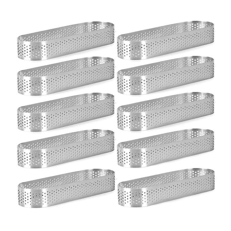 10 Pack Oval Tart Ring,Perforated Baking Ring,Pastry Ring,Stainless