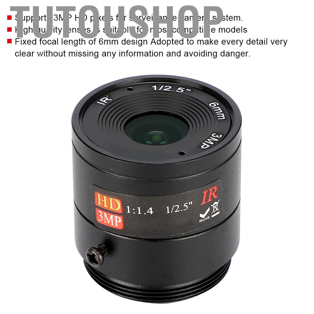 Tutoushop เลนส์กล้องวงจรปิด CS Mount 6 มม. 3MP F1.4 1/2.5 สำหรับกล้อง