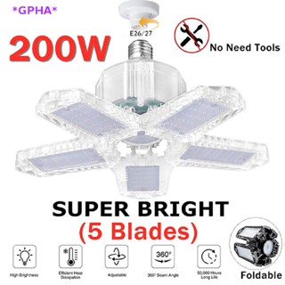 Gpha&gt; หลอดไฟเพดานโรงรถ LED 30 60 200W E26 E27 เปลี่ยนรูปได้ พร้อมแผง 5 แผง