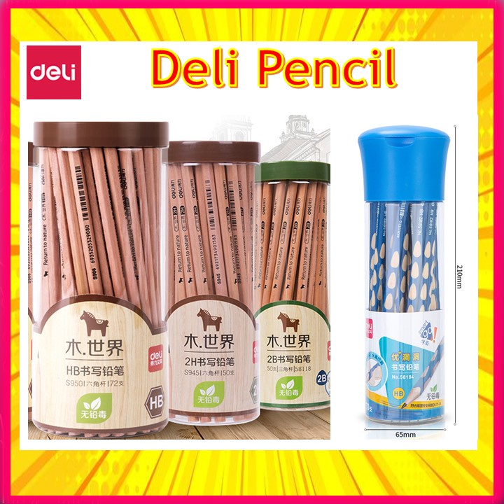 Deli ดินสอไม้ ดินสอไม้ฝึกการจับสำหรับเด็ก คุณภาพดี 2B HB