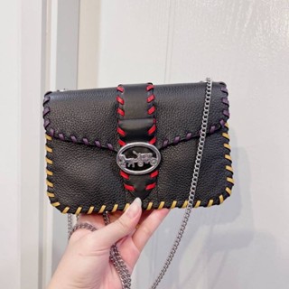 กระเป๋าสะพายสวย น่ารักก ใบเล็ก สายสะพายโซ่เงินNEW COACH GEORGIE CROSSBODY สีดำ