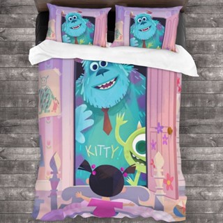 3 in 1 Disneys Monsters Inc ชุดเครื่องนอน ผ้าปูที่นอน ผ้าห่ม ปลอกหมอนนุ่ม พิมพ์ลายการ์ตูนดิสนีย์ 3D และปลอกหมอน 2 ชิ้น