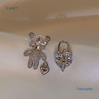 Fancy ใหม่ ต่างหูสตั๊ด จี้รูปหัวใจ หมี ประดับเพทาย อสมมาตร ทรงเรขาคณิต หรูหรา ไม่สมมาตร ของขวัญแฟชั่น สําหรับผู้หญิง