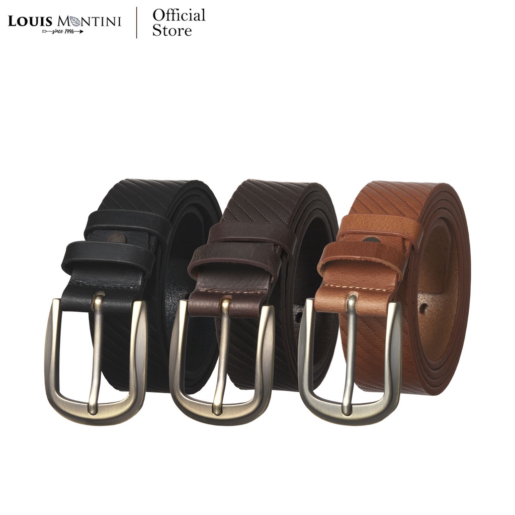 Louis Montini (Classic) เข็มขัดหนังวัวแท้ เข็มขัดหนังแท้พิมพ์ลายเฉียง Men's Belt MGN171