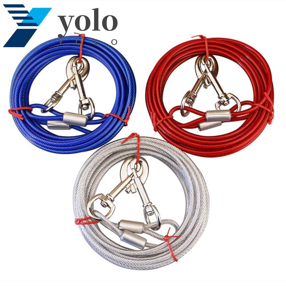 Yolo สายจูงสุนัข 1 ชิ้น ทนทาน พร้อมเคลือบ PVC สําหรับสุนัขสองตัว ตั้งแคมป์ เดินป่า สวนสาธารณะ ลวดเหล็ก สายเคเบิลสัตว์เลี้ยง