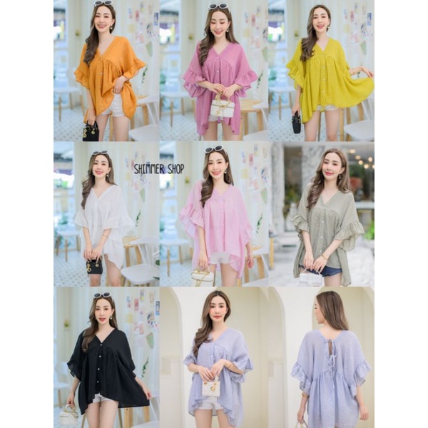เสื้อเเขนสั้นระบาย เเต่งผูกหลัง กระดุมหน้างานตามหาของเข้าเเล้วค่า พร้อมส่ง