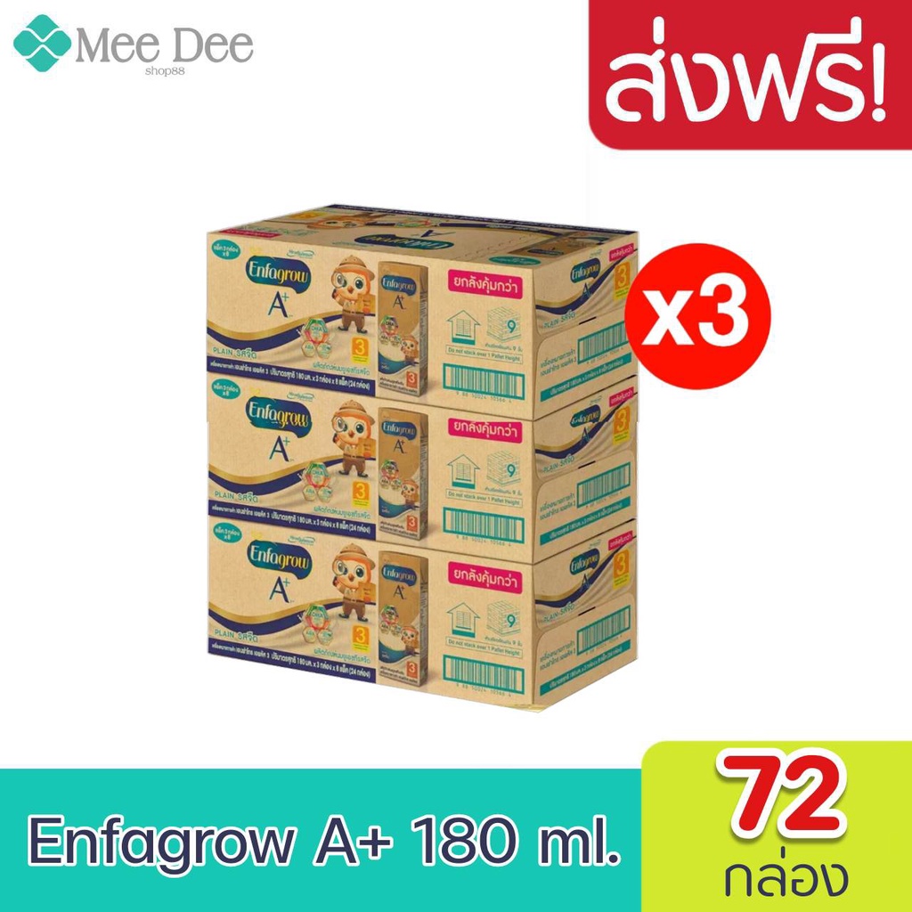 [ส่งฟรี] x3ลัง Enfagrow เอนฟาโกร นมยูเอชที เอพลัส สูตร 3 รสจืด ขนาด 180มล. 24กล่อง/ลัง (ยกชุด 3ลัง :