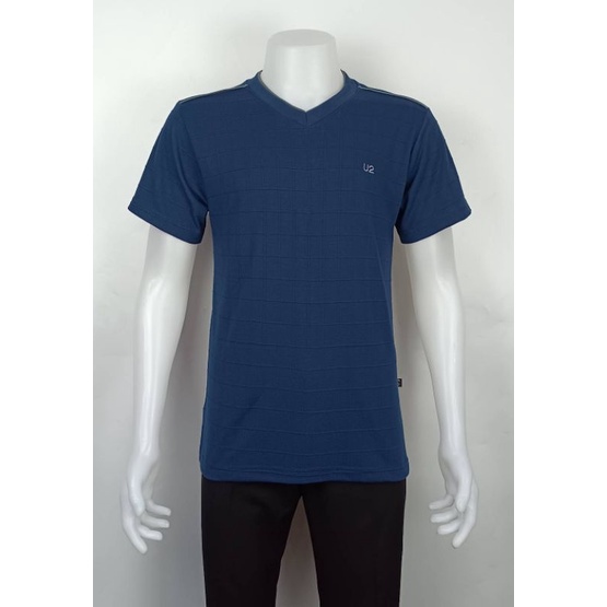 U2sportแขนสั้นคอวีผ้าตาราง