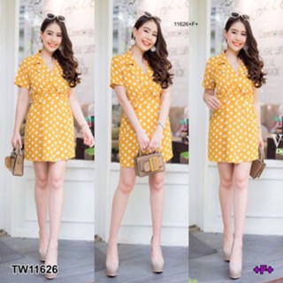 👗Pfashion [ส่งไว!!🚛] P11626 	เดรสคอปกลายจุด polka dot collar dress