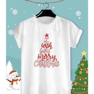 เสื้อลายปีใหม่ เสื้อคริสมาสต์ Merry Christmas &amp; Happy New Year 2023 ผ้า TK ใส่สบาย สีสันสดใส ใส่สบาย ไม่ยืดไม่ย้วย