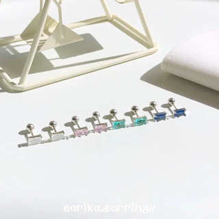 earika.earrings - gem square piercing จิวหูเงินแท้จี้เพชรทรงสี่เหลี่ยม เหมาะสำหรับคนแพ้ง่าย