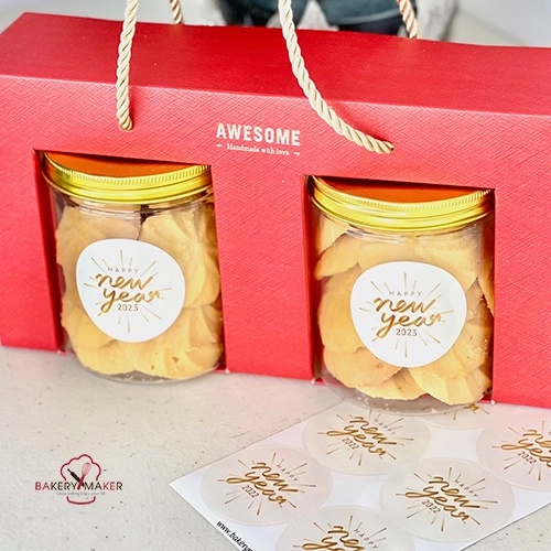 สติ๊กเกอร์ Happy New Year กลม ขนาด 5 ซม. แพค 24 ดวง / sticker ปีใหม่ สวัสดีปีใหม่