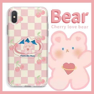 Chessboard Cherry Bear เคสไอโฟน iPhone 11 8 Plus case X Xr Xs Max Se 2020 cover เคส iPhone 13 12 pro max 7 Plus 14 pro m