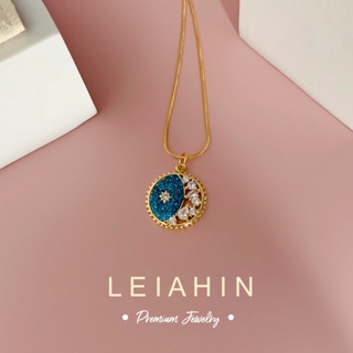 LEIAHIN สร้อยคอโซ่สเตนเลส 18k จี้รูปดาว แฟนตาซี สีฟ้า ปรับได้ ไซซ์ สําหรับผู้หญิง