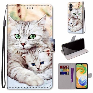 เคสโทรศัพท์หนัง PU ฝาพับแม่เหล็ก ลายสัตว์ 3D พร้อมช่องใส่บัตร และสายคล้อง แฟชั่น สําหรับ Samsung Galaxy A04S 4G A13 5G