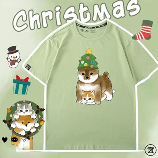 เสื้อยืดแขนสั้น พิมพ์ลาย Lets Have Christmas with Shiba Inu แฟชั่นฤดูร้อน สําหรับผู้ชาย และผู้หญิง