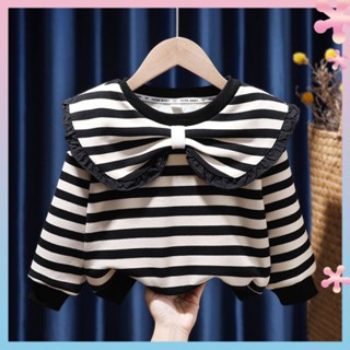 Baby girls western style coat 2022 winter New Girls Korean style sweet temperament big lapel striped long sleeve sweater