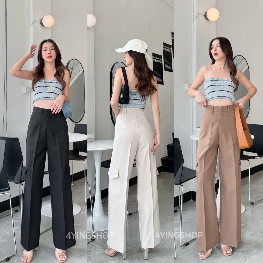 🥨กางเกงขากระบอกคาร์โก้ ตะขอหน้า ผ้าGoku By 4YINGSHOP