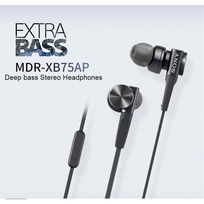 Sony MDR-XB75AP หูฟัง 3.5 มม. หูฟังแบบมีสาย ชุดหูฟังสมาร์ทโฟน แฮนด์ฟรี พร้อมไมค์ ควบคุมด้วยอินเอียร์