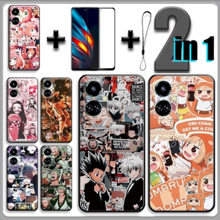 2 IN 1 เคสเซรามิค กันรอยหน้าจอ พร้อมกระจกนิรภัย ลายการ์ตูนอนิเมะ สําหรับ Tecno Camon 19