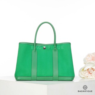 HERMES GARDEN PARTY 30 DENIM GREEN CANVAS SHW