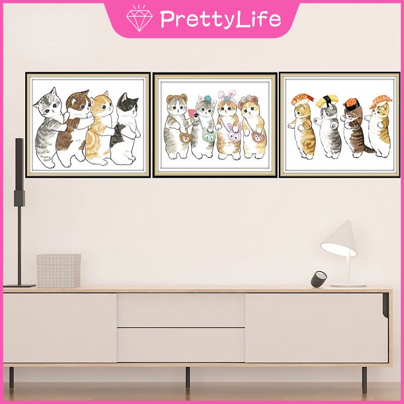Pl ภาพวาดสีน้ํามัน ปักครอสสติตช์ รูปการ์ตูนแมว 5d สําหรับตกแต่งผนังบ้าน Diy