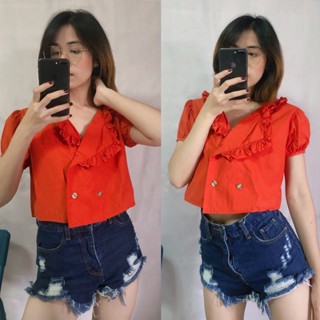 ส่งต่อ💕 เสื้อครอปทรงสูทสีส้ม 🧡🍊🧡🍊