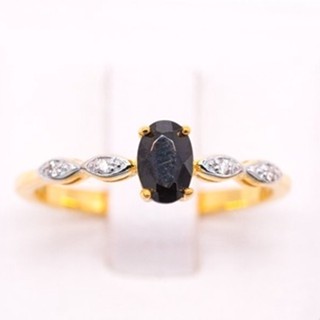 Happy Jewelry แหวนพลอยแหวนนิล Black Spinel แหวนเพชร แหวนทองเพชรแท้ ทองแท้ 37.5% PL115