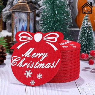 ที่รองแก้ว ลายตัวอักษร Merry Christmas ขนาด 10x10 ซม. สีแดง สําหรับตกแต่งบ้าน ปาร์ตี้คริสต์มาส