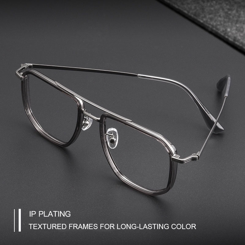 Ĕ กรอบแว่นตา ไทเทเนียม ผู้ชาย ผู้หญิง กรอบใหญ่ เบาพิเศษ ออปติคอล กรอบแว่นตา ย้อนยุค คานคู่ ออกแบบแว่นตา - รูปที่ 2