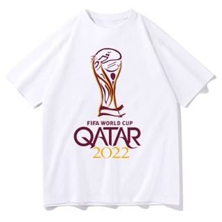 เสื้อยืด พิมพ์ลายโลโก้ฟุตบอล World Cup Qatar 2022 แฟชั่นสําหรับผู้ชาย และผู้หญิง