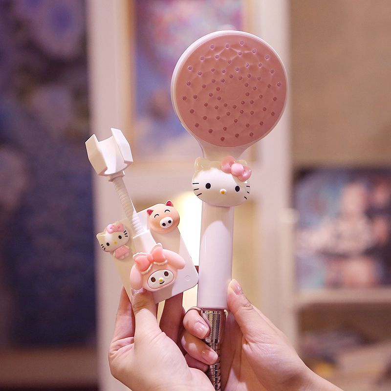 Hello Kitty น่ารักการ์ตูนหัวฝักบัวฐานอุปกรณ์อาบน้ําแบบใช้มือถือพรุนฟรี Universal ปรับฐานฝักบัว Bracket
