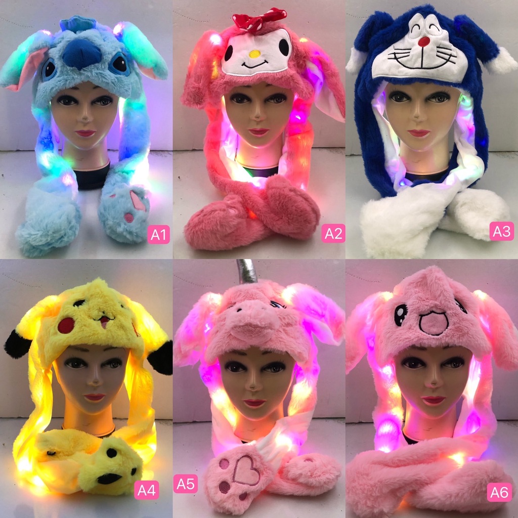 หมวกกระต่าย (รุ่นมีไฟ) หมวกการ์ตูนหูกระดิกสุดฮิต  บีบแล้วหูกระดิกได้มีไฟ นารัก นุ่มมาก