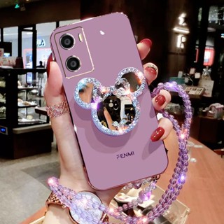 เคส OPPO A57 A77S 5G A54 A96 A74 A95 A76 A31 A9 A5 2020 เคสโทรศัพท์มือถือ ลายมิกกี้เมาส์ พร้อมกระจกแต่งหน้า และสายคล้องมือ สําหรับ