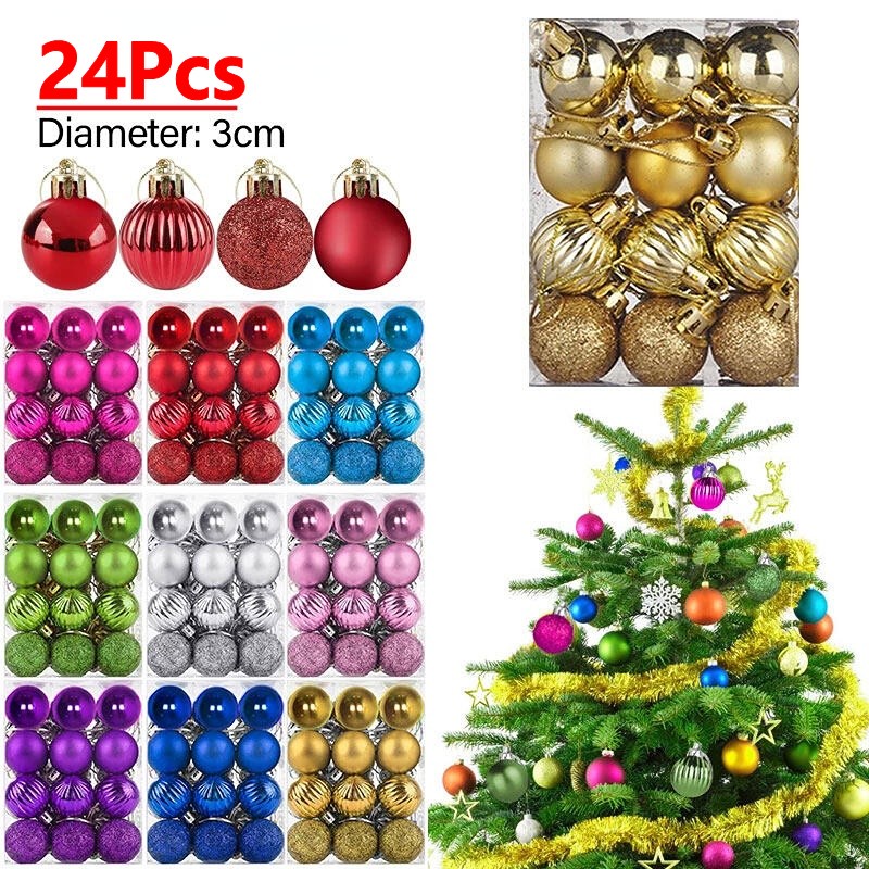 จี้ลูกบอลแขวนตกแต่งต้นคริสต์มาส 3 ซม. 24 ชิ้น