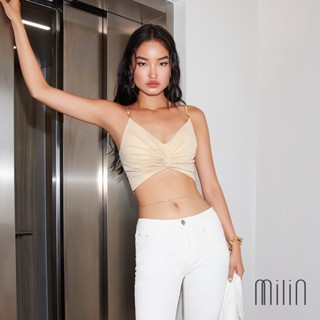 [MILIN] Saab Top M logo front twist spaghetti strap v neck crop top เสื้อสายเดี่ยวโลโก้ M ทรงครอปคอวีดีเทลบิดด้านหน้า