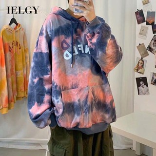 Ielgy เสื้อฮู้ดดี้ มัดย้อม สไตล์อเมริกัน สตรีท สําหรับผู้ชาย