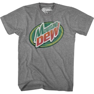 Distressed Circle Logo Mountain Dew T-Shirt เสื้อเบลาส์ เสื้อยืดเปล่า เสื้อยืดวินเทจ