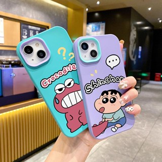 เคสโทรศัพท์ซิลิโคน TPU แบบนิ่ม ลายชินจัง และจระเข้ กันกระแทก สําหรับ iPhone 14 13 12 11 Promax 6 6S 7 8 Plus X XR XSMax SE