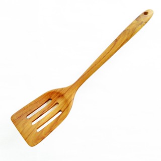 Natural Teak Slotted Spatula Wooden Cooking Kitchen Utensils Safe Non-Toxic ตะหลิวช่องไม้สักแท้ ทนความร้อน ปลอดสารเคมี