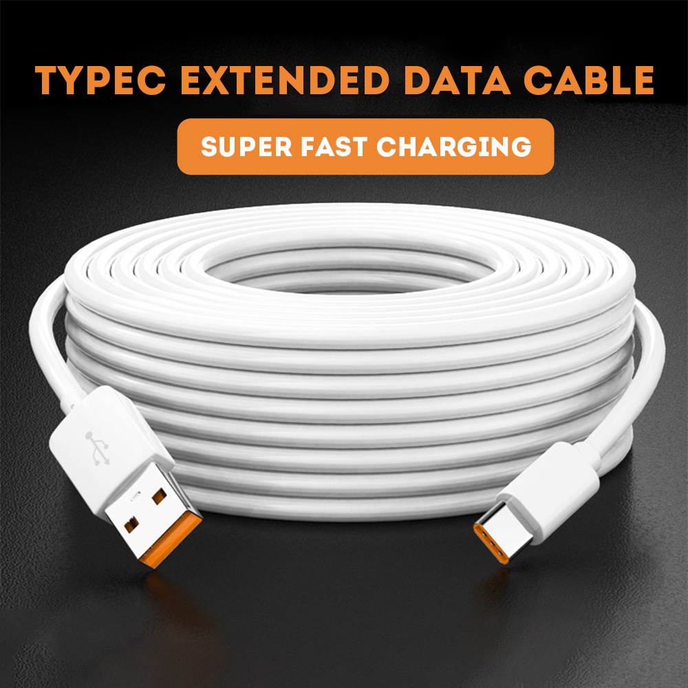 [ใหม่] สายชาร์จ USB Type C ยาวพิเศษ 2.8 5 8 10 ม. PVC หนา ทนทาน สีขาว